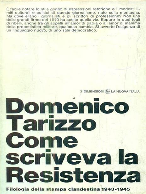 Come scriveva la Resistenza - Domenico Tarizzo - copertina