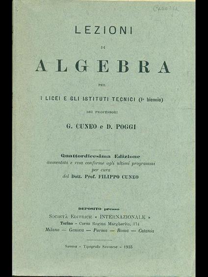 Lezoni di algebra - copertina