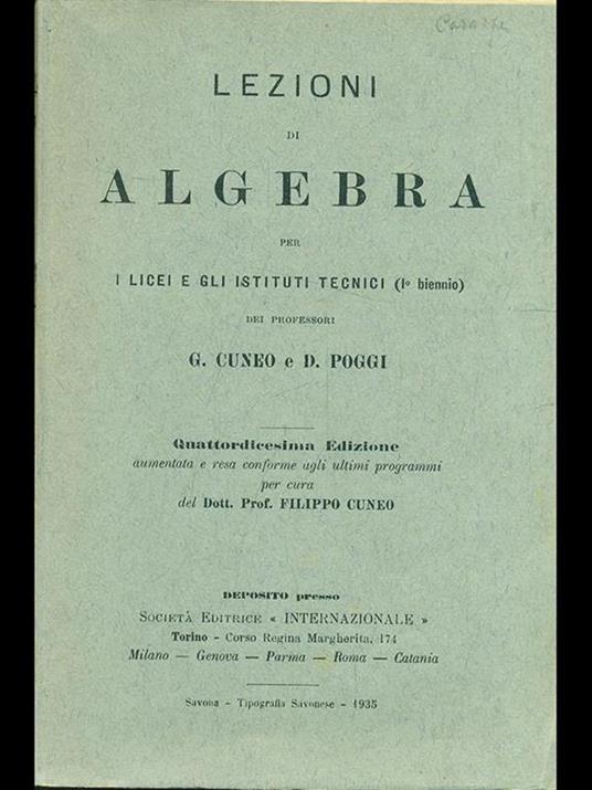 Lezoni di algebra - copertina