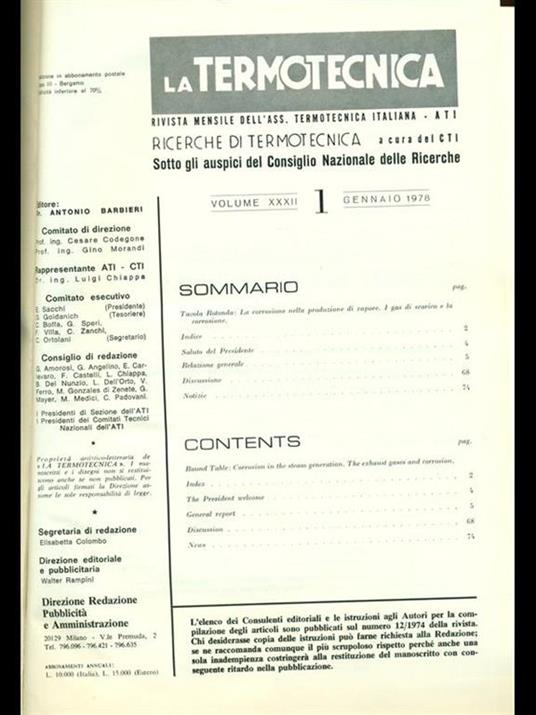 La Termotecnica. Vol. XXXII anno 1978 - copertina