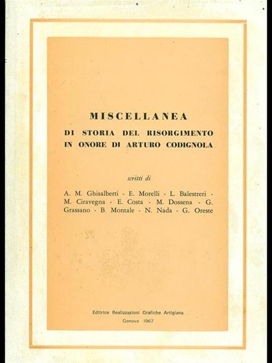 Miscelanza di storia del Risorgimento inonore di Arturo Codignola - copertina