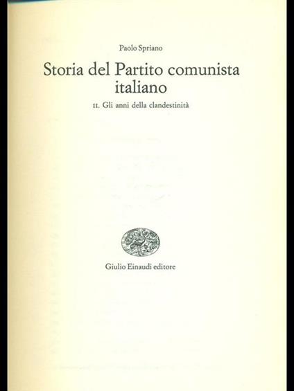 Storia del Partito Comunista italiano Vol. 2 - Paolo Spriano - copertina