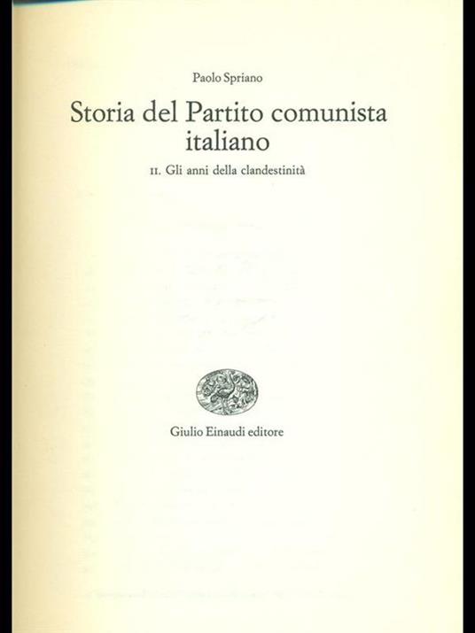 Storia del Partito Comunista italiano Vol. 2 - Paolo Spriano - copertina