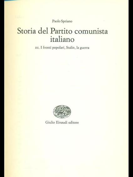Storia del Partito comunista italiano Vol. 3 - Paolo Spriano - copertina
