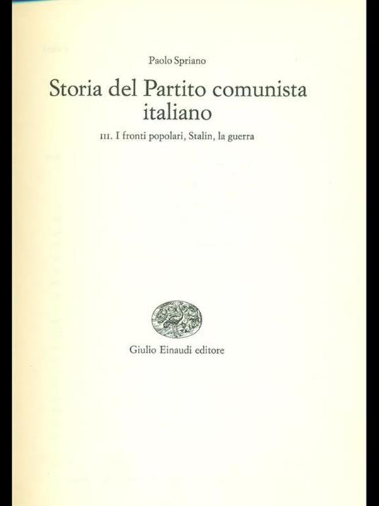 Storia del Partito comunista italiano Vol. 3 - Paolo Spriano - copertina