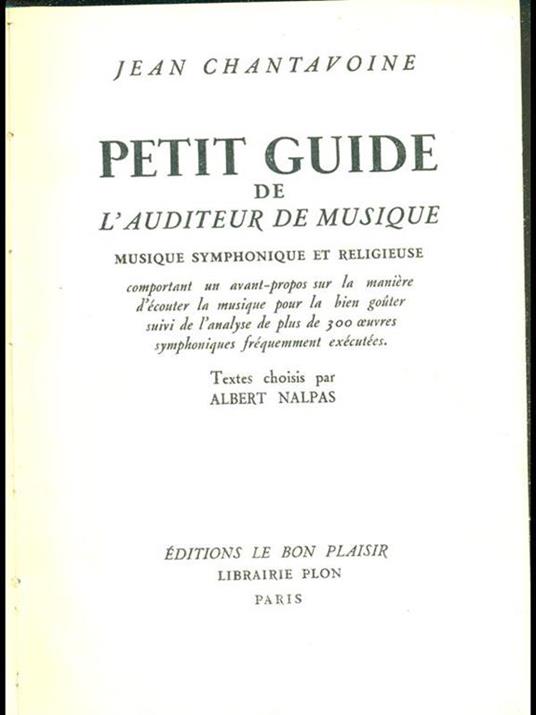 Petit guide de l'auditeur de musique - Jean Chantavoine - copertina