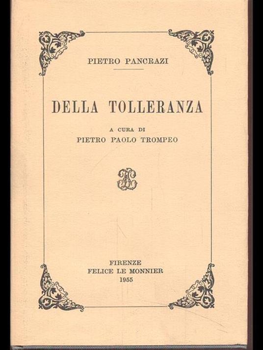 Della tolleranza - Pietro Pancrazi - copertina