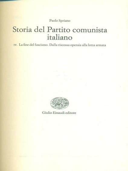 Storia del Partito Comunista Italiano - Paolo Spriano - copertina