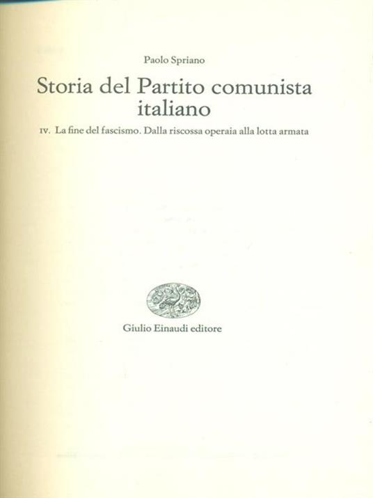 Storia del Partito Comunista Italiano - Paolo Spriano - copertina