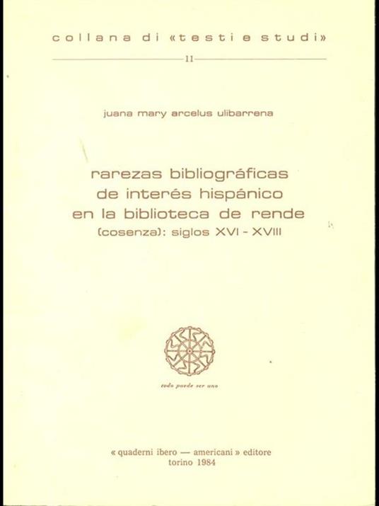 Rarezas bibliograficas de interes hispanico enla biblioteca de rende - copertina