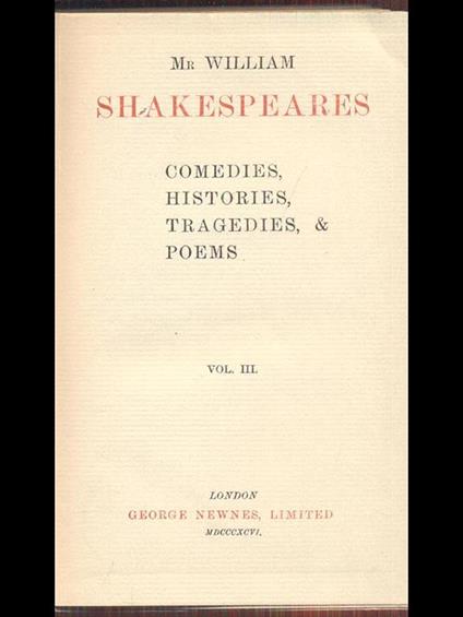 Shakespeares Vol. III - William Shakespeare - copertina