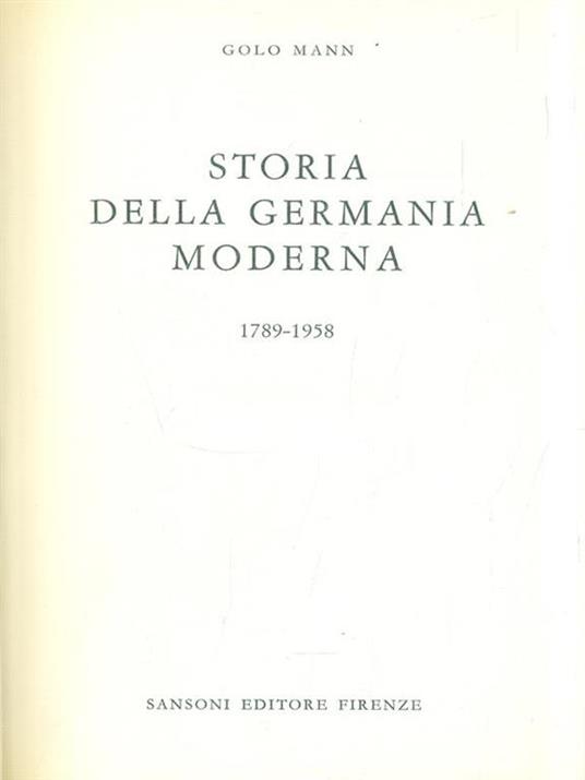 Storia della Germania moderna 1789-1958 - Golo Mann - copertina