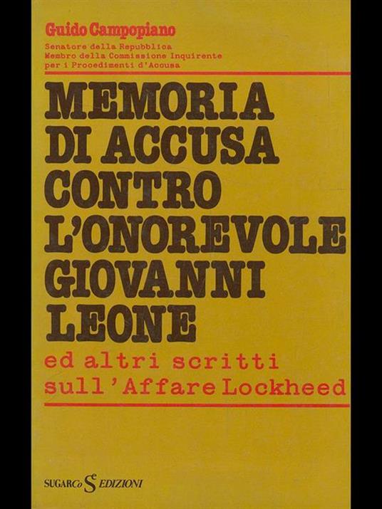Memoria di accusa contro l'onorevole GiovanniLeone - copertina