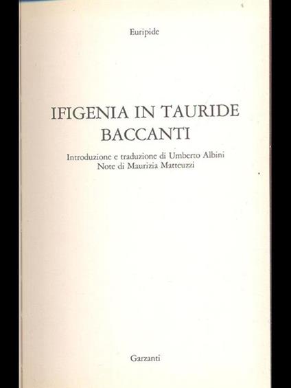 Ifigenia in Tauride Baccanti - Euripide - copertina