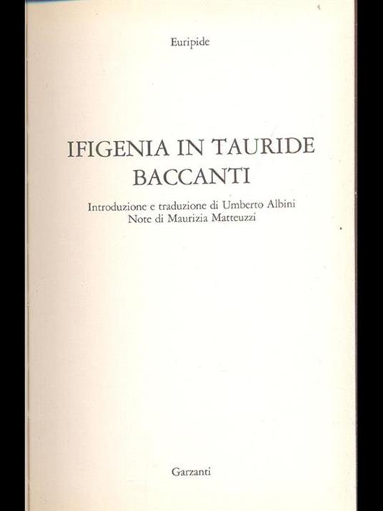 Ifigenia in Tauride Baccanti - Euripide - copertina