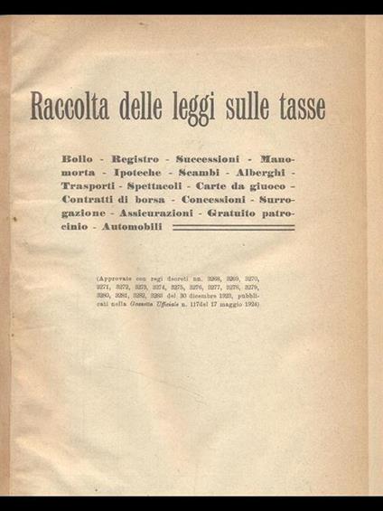 Raccolta delle leggi sulle tasse - copertina