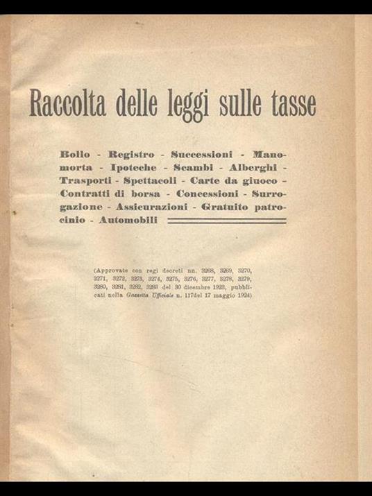 Raccolta delle leggi sulle tasse - copertina
