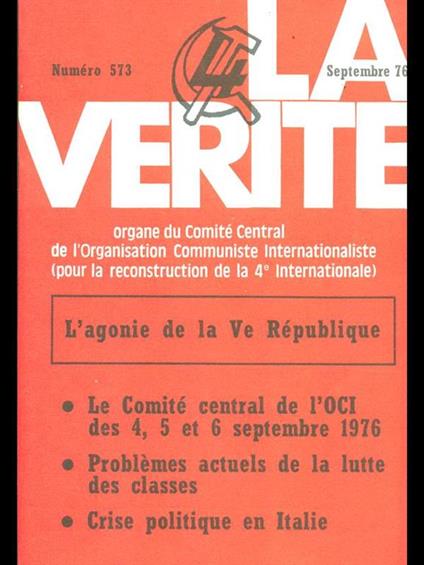 La Verite num 573 Septembre 76 - copertina