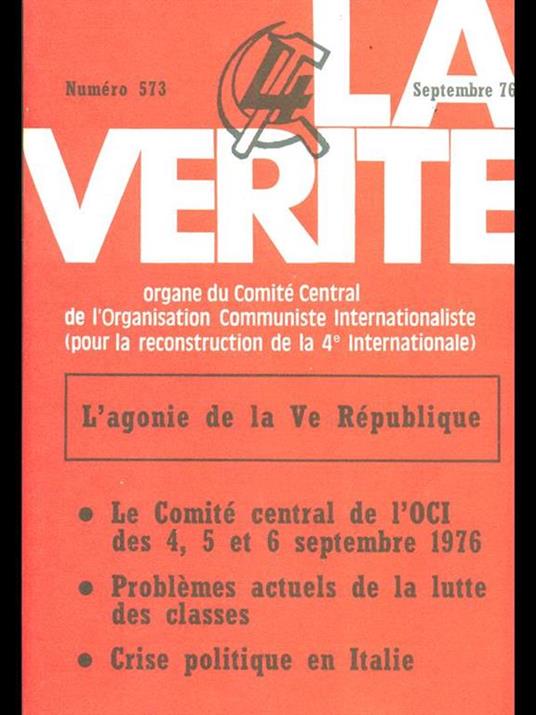 La Verite num 573 Septembre 76 - copertina