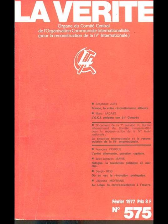 La Verite num 575 Fevrier 1977 - copertina