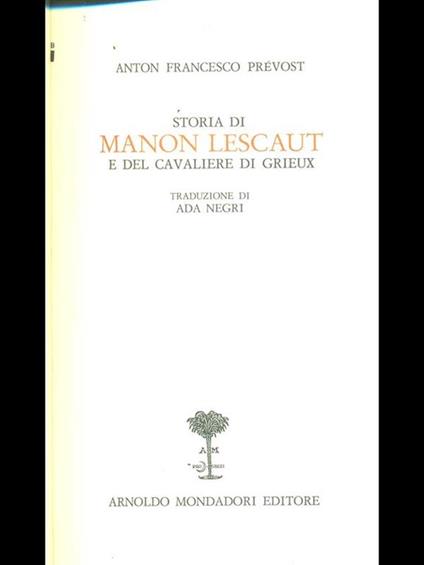 Storia di Manon Lescaut e del cavaliere di Grieux - Antoine-François Prévost - copertina