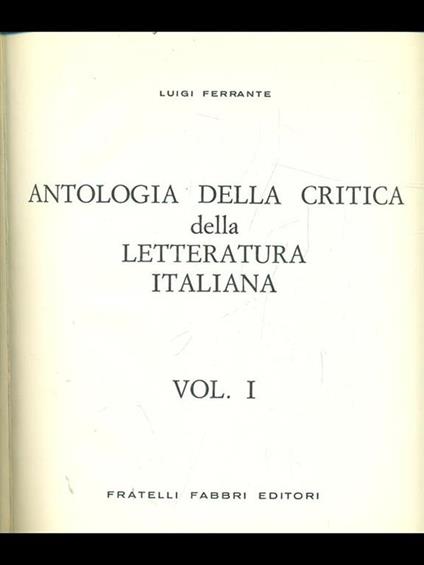 Antologia della critica della letteratura italiana Vol. 1 - Luigi Ferrante - copertina