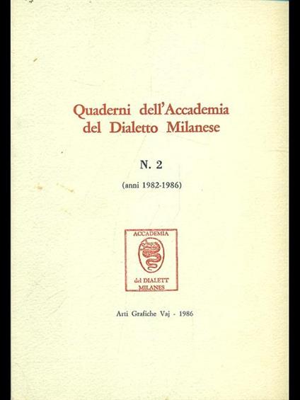 Quaderni dell'accademia del dialetto milanese n.2 1982-1986 - copertina