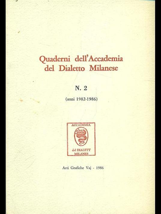 Quaderni dell'accademia del dialetto milanese n.2 1982-1986 - copertina