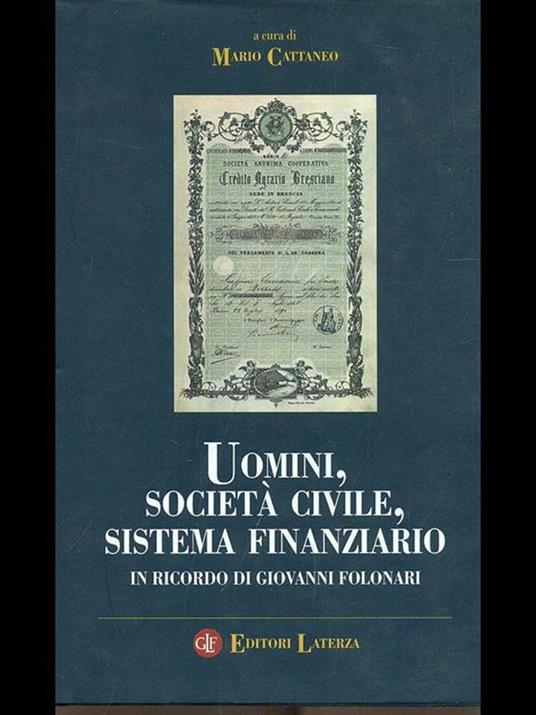 Uomini, società civile, sistema finanziario. In ricordo di Giovanni Folonari - Mario Cattaneo - copertina