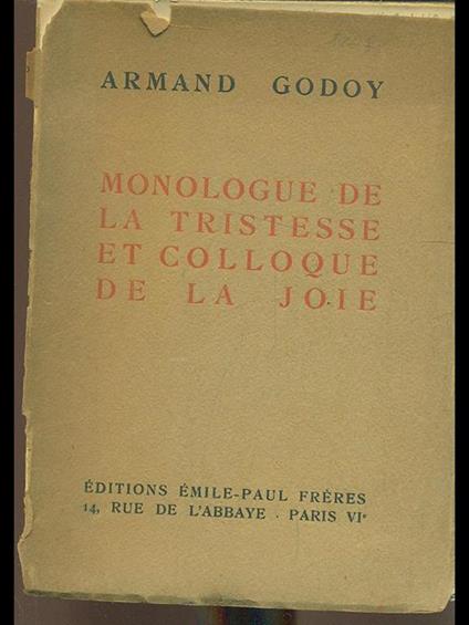 Monologue de la tristesse et colloquede la jolie - Armand Godoy - copertina