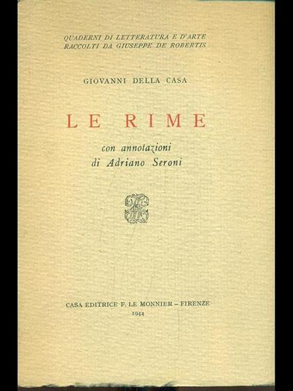 Le rime - Giovanni Della Casa - copertina
