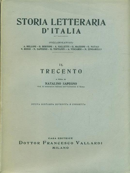 Storia letteraria d'Italia: Il trecento - Natalino Sapegno - copertina