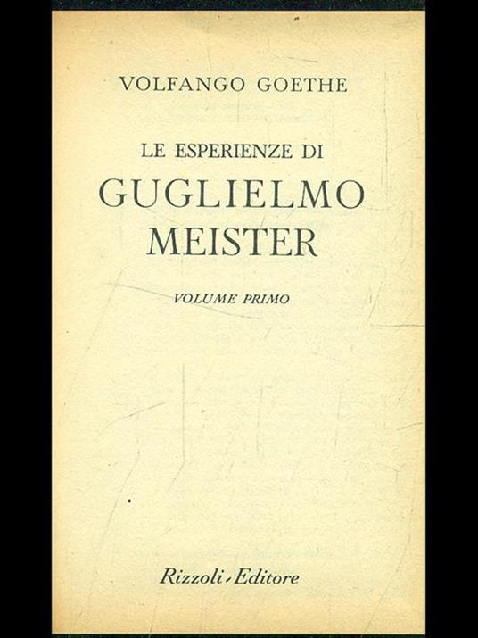 Le esperienze di Guglielmo Meister - Johann Wolfgang Goethe - copertina