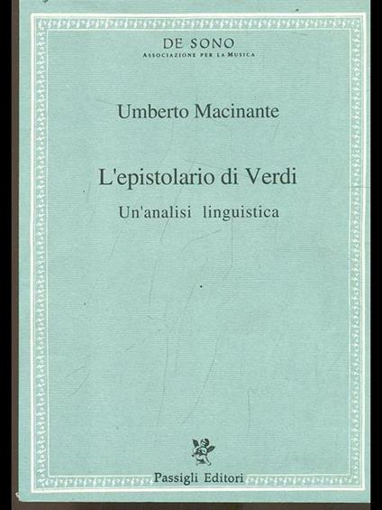 L' epistolario di Verdi. Un'analisi linguistica - Umberto Macinante - copertina