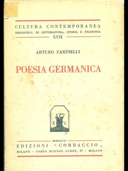 Poesia germanica - Arturo Farinelli - copertina