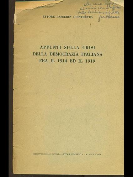 Appunti sulla crisi della Democrazia Italiana fra il 1914 e il 1919 - copertina