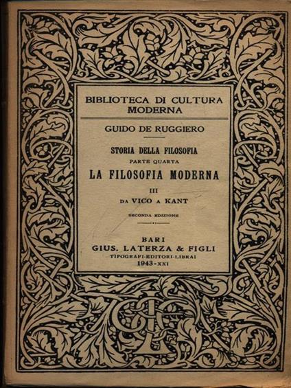 La filosofia moderna vol. III - Guido De Ruggiero - copertina
