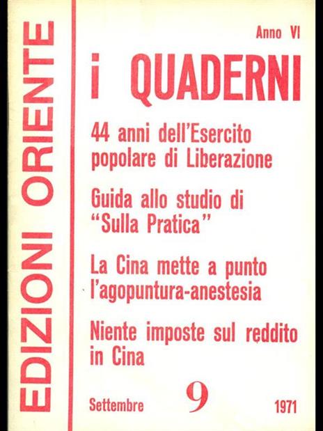 I Quaderni anno VI n 9 - Settembre 1971 - copertina