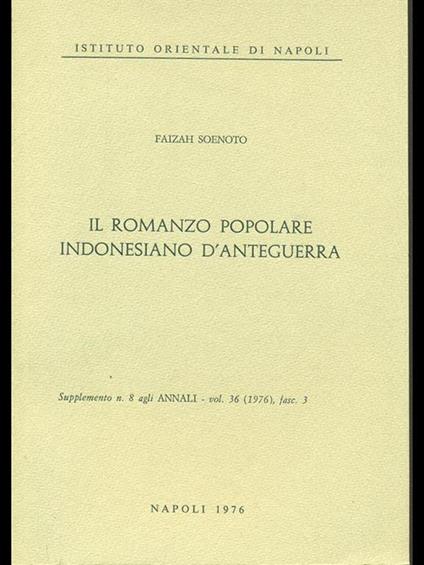 Il romanzo popolare indonesiano d'anteguerra - copertina
