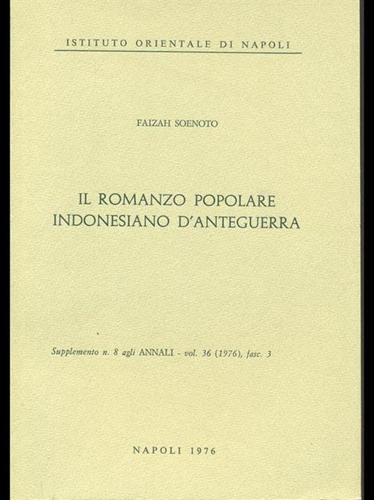 Il romanzo popolare indonesiano d'anteguerra - copertina