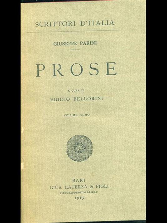 Prose. Vol. I - Giuseppe Parini - copertina