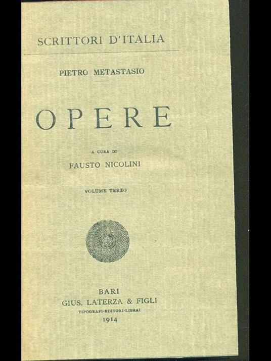 Opere III - Pietro Metastasio - copertina