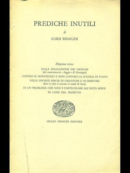 Prediche inutili. Dispensa terza - Luigi Einaudi - copertina