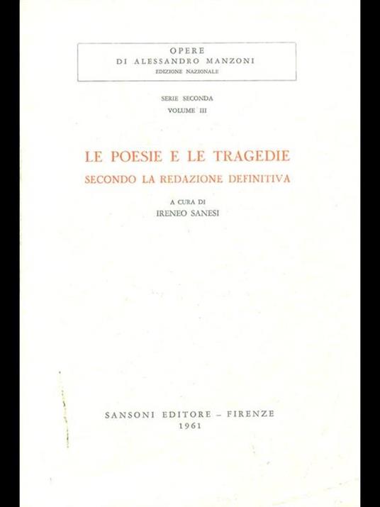 Le poesie e le tragedie secondo la redazione definitiva - copertina