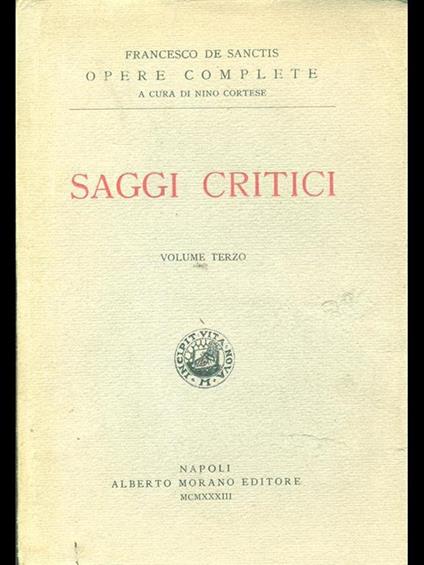 Saggi critici vol terzo - Francesco De Sanctis - copertina