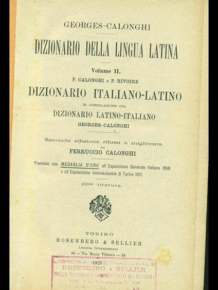 Dizionario della lingua latina Vol. 2 - copertina