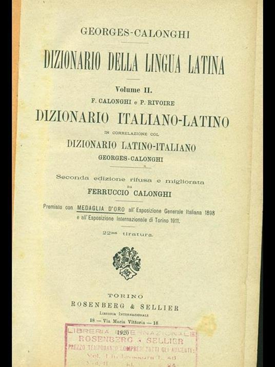 Dizionario della lingua latina Vol. 2 - copertina