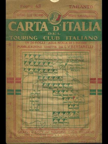 Carta d'Italia del Touring Club Italiano foglio n. 43: Taranto - Luigi V. Bertarelli - copertina