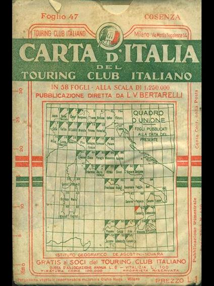 Carta d'Italia del Touring Club Italiano foglio n. 47: Cosenza - Luigi V. Bertarelli - copertina