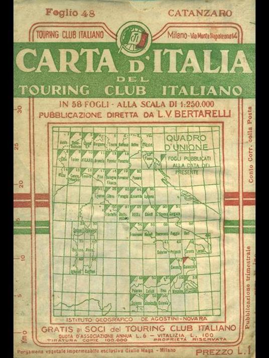 Carta d'Italia del Touring Club Italiano foglio n. 48: Catanzaro - Luigi V. Bertarelli - copertina